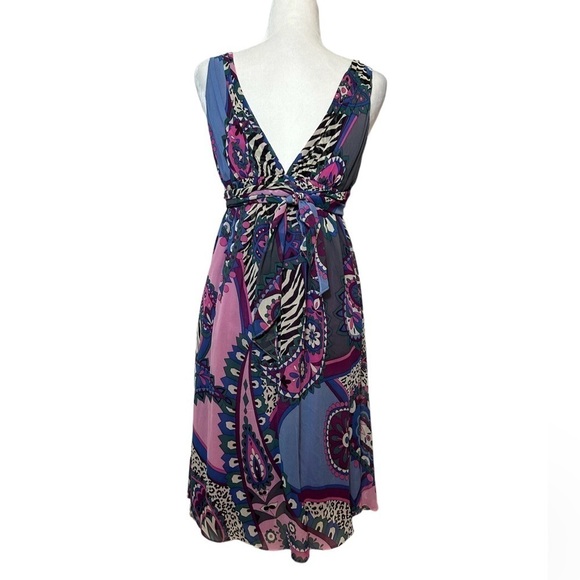 Tibi 100% Silk Geometric Floral V Neck Empire Sleeveless Dress Size 4 - Picture 2 of 12
